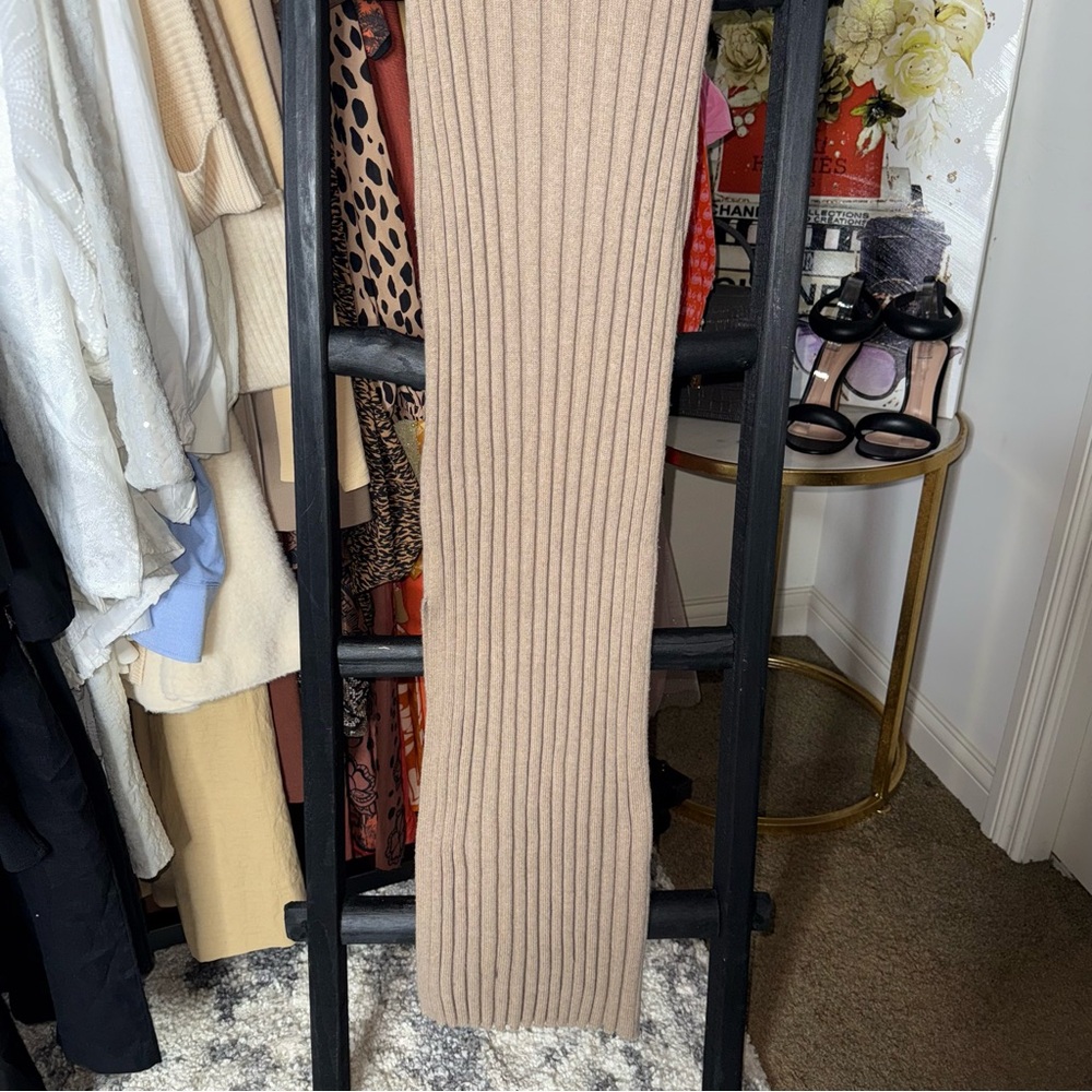 Something Navy Bustier Ribbed Sweater Dress Tan Midi Womens Small - Picture 10 of 11
